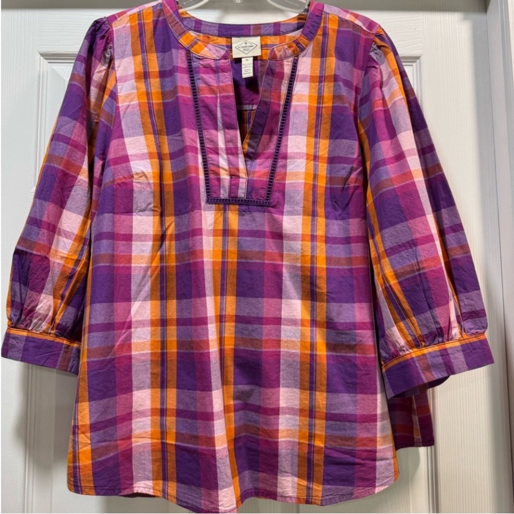St. John's Bay Purple and Orange Plaid Blouse